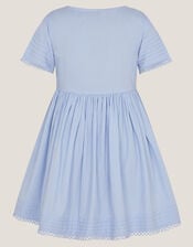 Embroidered Short Sleeve Dress, Blue (BLUE), large