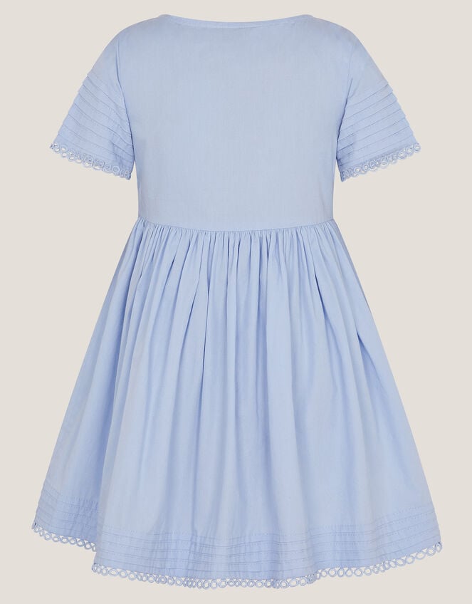 Embroidered Short Sleeve Dress, Blue (BLUE), large