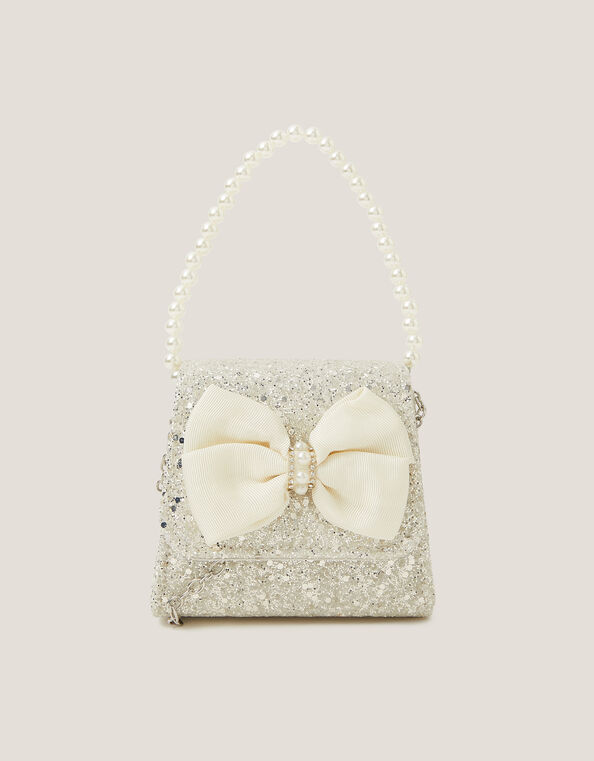 Glitter Pearl Bow Handbag, , large