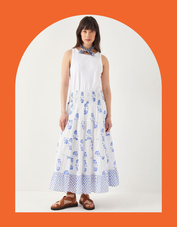 East Amber Floral Tiered Maxi Skirt, Ivory (IVORY), large