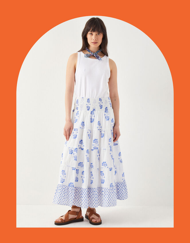 East Amber Floral Tiered Maxi Skirt, Ivory (IVORY), large