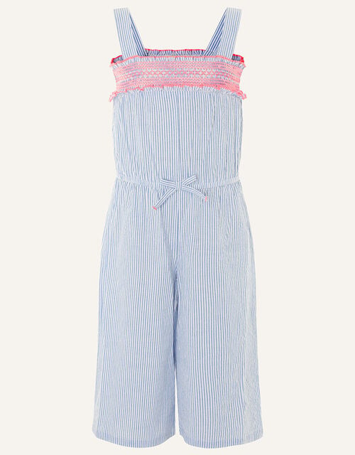 Ticking Stripe Jumpsuit in Pure Cotton, Blue (BLUE), large