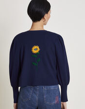 Ellie Upcycled Embroidered Cardigan, Blue (NAVY), large
