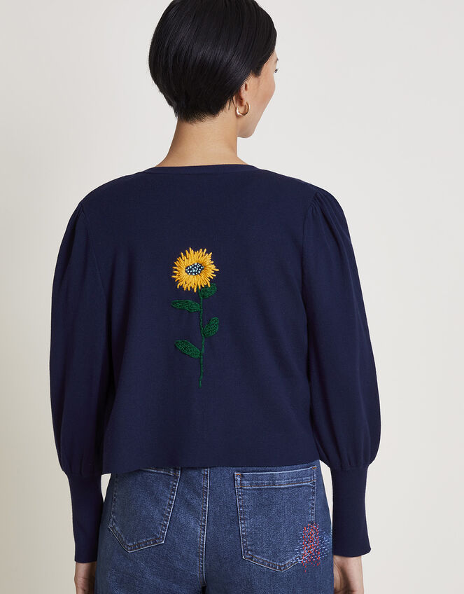 Ellie Upcycled Embroidered Cardigan, Blue (NAVY), large