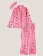 Bow Print Satin Long Pyjamas & Sleep Mask Set, Pink (PINK), large