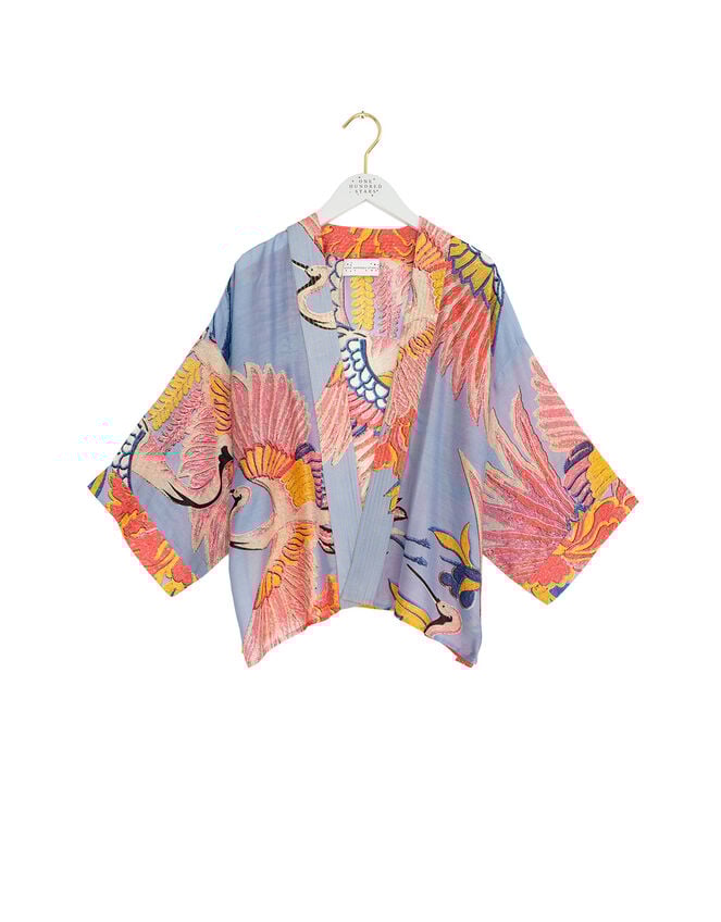 One Hundred Stars Crane Print Kimono Jacket, Blue (LIGHT BLUE), large