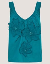 Rosalie Sleeveless Floral Embellished Top, Teal (TEAL), large