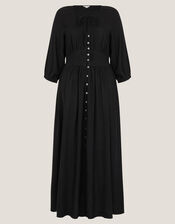 Polly Linen Blend Pintuck Pleat Midi Dress, Black (BLACK), large