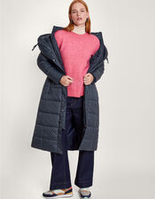 Sorena Belted Padded Midi Coat in Recycled Polyester , Blue (NAVY), large