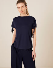 LOUNGE Ruched Sleeve T-Shirt, Blue (NAVY), large