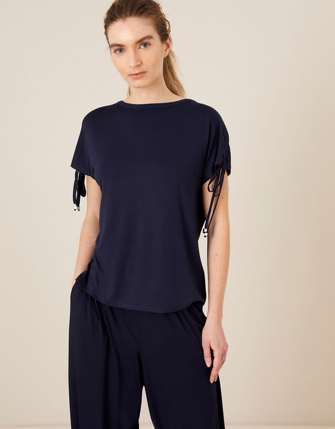 LOUNGE Ruched Sleeve T-Shirt, Blue (NAVY), large