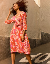 Aspen Wrap Dress in Linen Blend , Orange (ORANGE), large