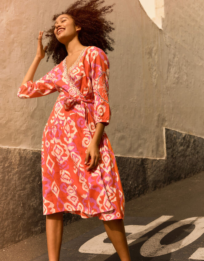 Aspen Wrap Dress in Linen Blend , Orange (ORANGE), large