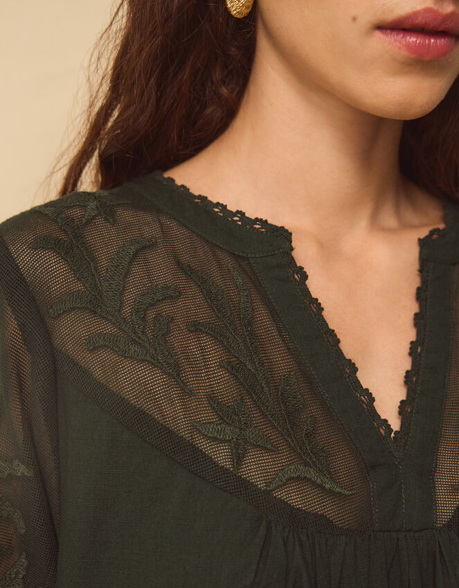 East Theia Embroidered Lace Maxi Dress, Green (DARK GREEN), large