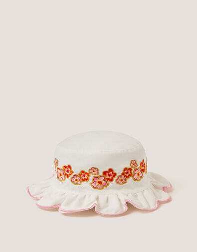 Baby Floral Embroidered Bucket Hat, Ivory (IVORY), large
