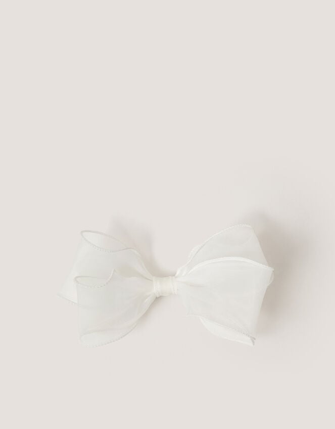 Large Organza Bow Hair Clip, Ivory (IVORY), large