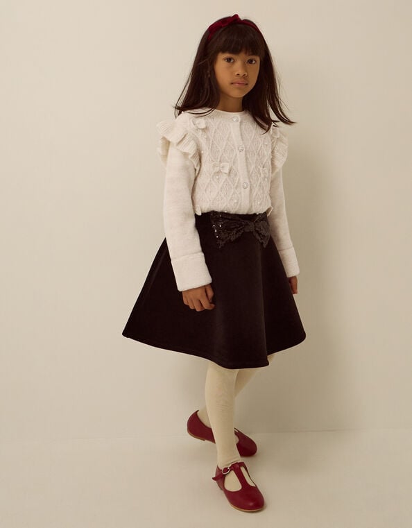 Sequin Bow Velvet Skirt, Black (BLACK), large