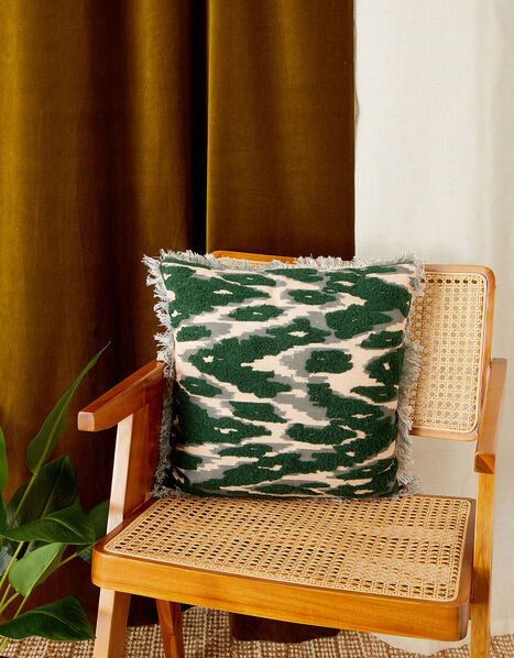 Ikat Print Fringe Cushion in Sustainable Cotton, , large