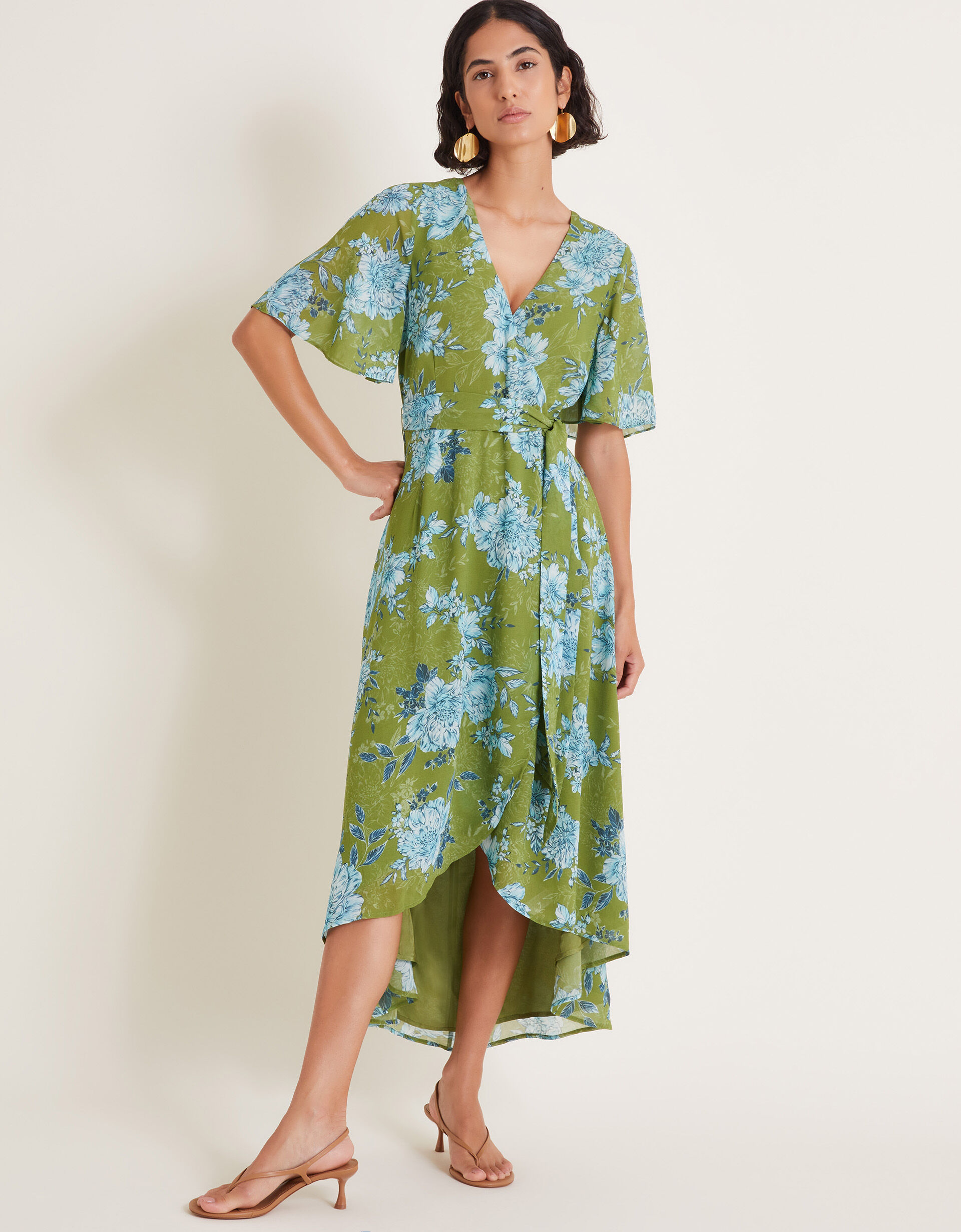 Eva Floral Wrap Midi Dress Green Evening Dresses Monsoon UK