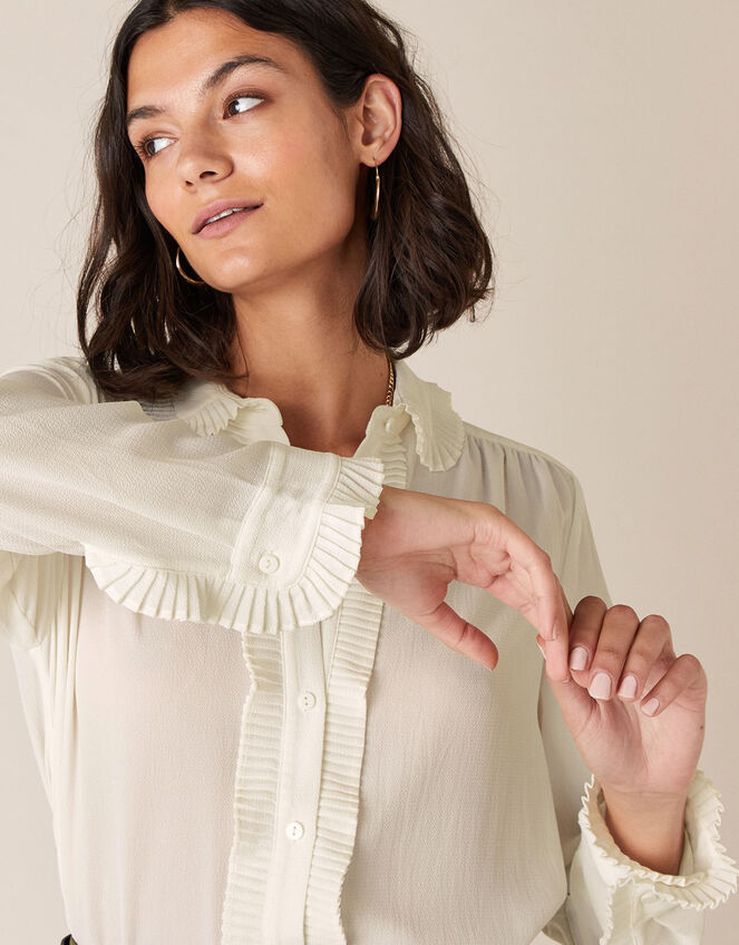 Pleated Collar Blouse, Ivory (IVORY), large