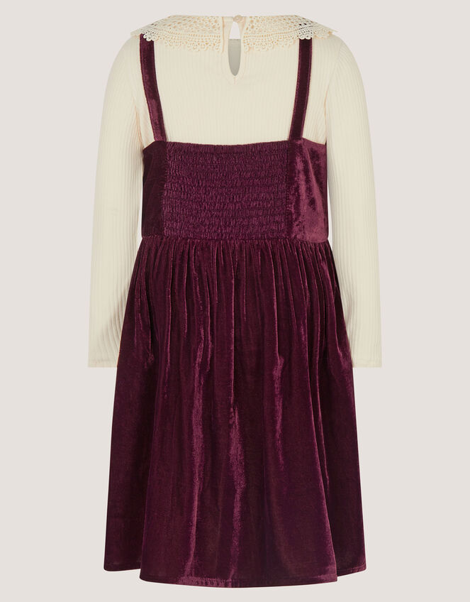 Lace Embellished Top & Velvet Dress Set, Red (BURGUNDY), large