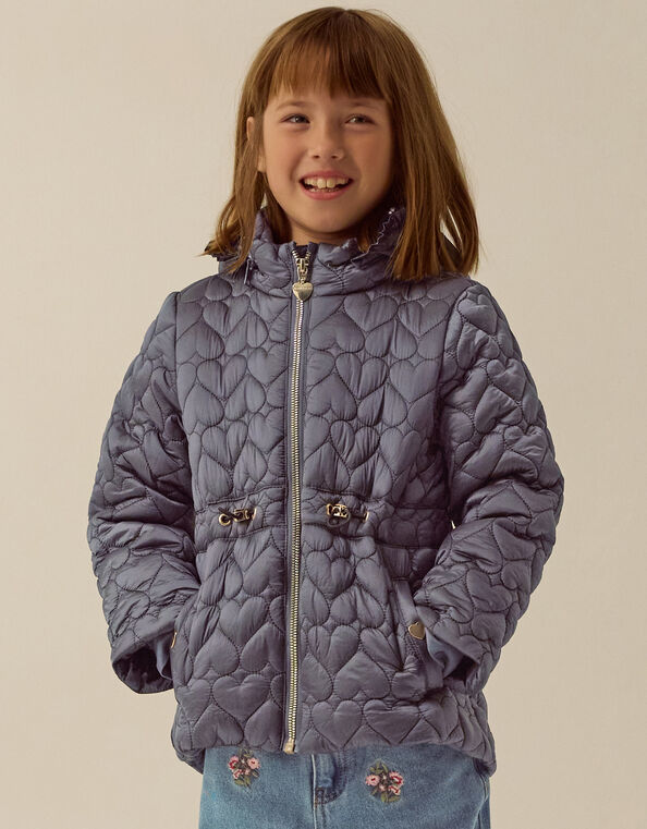 Heart Quilted Shower Resistant Coat, Blue (BLUE), large