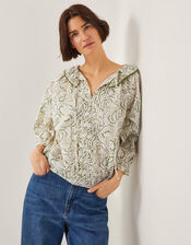 Delma Pintuck Floral Frilly Blouse, Ivory (IVORY), large