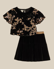 Sequin Butterfly Velvet Top & Skirt Set, Multi (MULTI), large