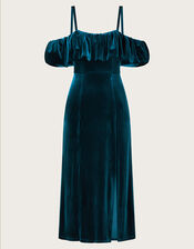 Agatha Velvet Bardot Dress, Teal (TEAL), large