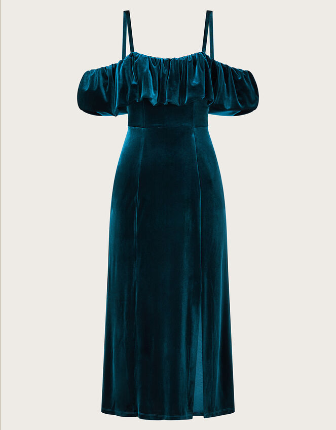Agatha Velvet Bardot Dress, Teal (TEAL), large