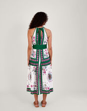 Scarf Print Halter Midi Dress, Green (GREEN), large