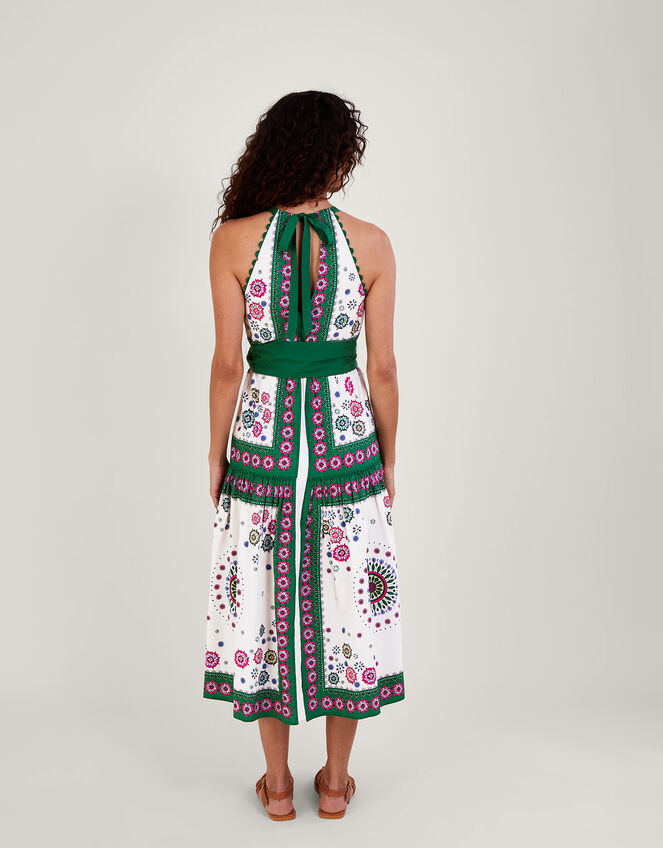 Scarf Print Halter Midi Dress, Green (GREEN), large