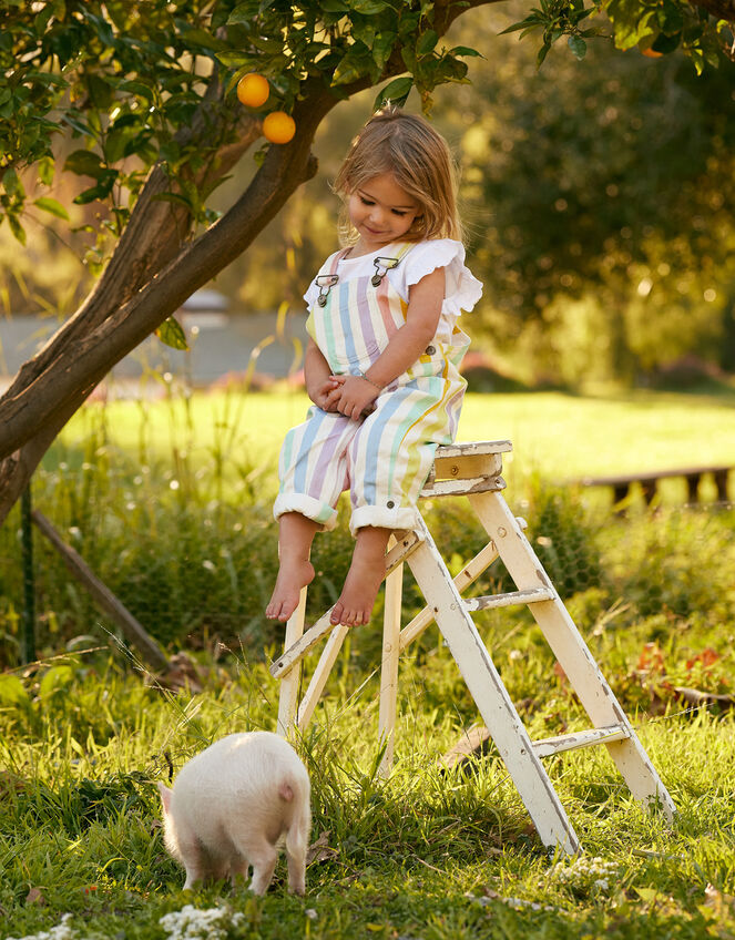 Dotty Dungarees Rainbow Stripe Dungarees, Multi (MULTI), large