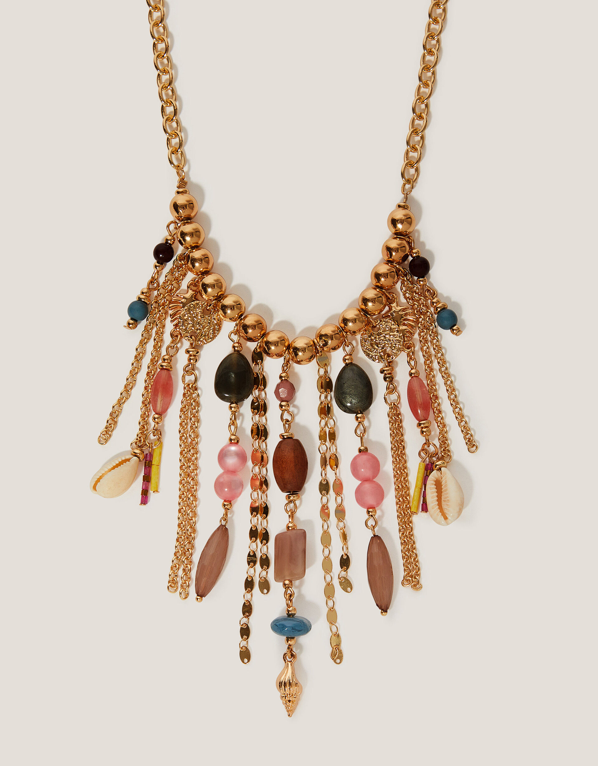 Beaded Charm Tassel Necklace