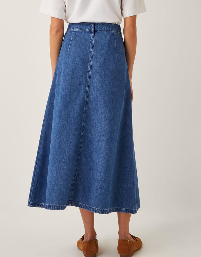 Martha Plait Denim Midi Skirt, Blue (DENIM BLUE), large