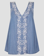 Isolde Embroidered Chambray Cami Top, Blue (DENIM BLUE), large