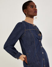 Denim Button Through Shirt Dress, Blue (INDIGO), large