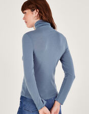 Wool Polo Neck Top, Blue (BLUE), large