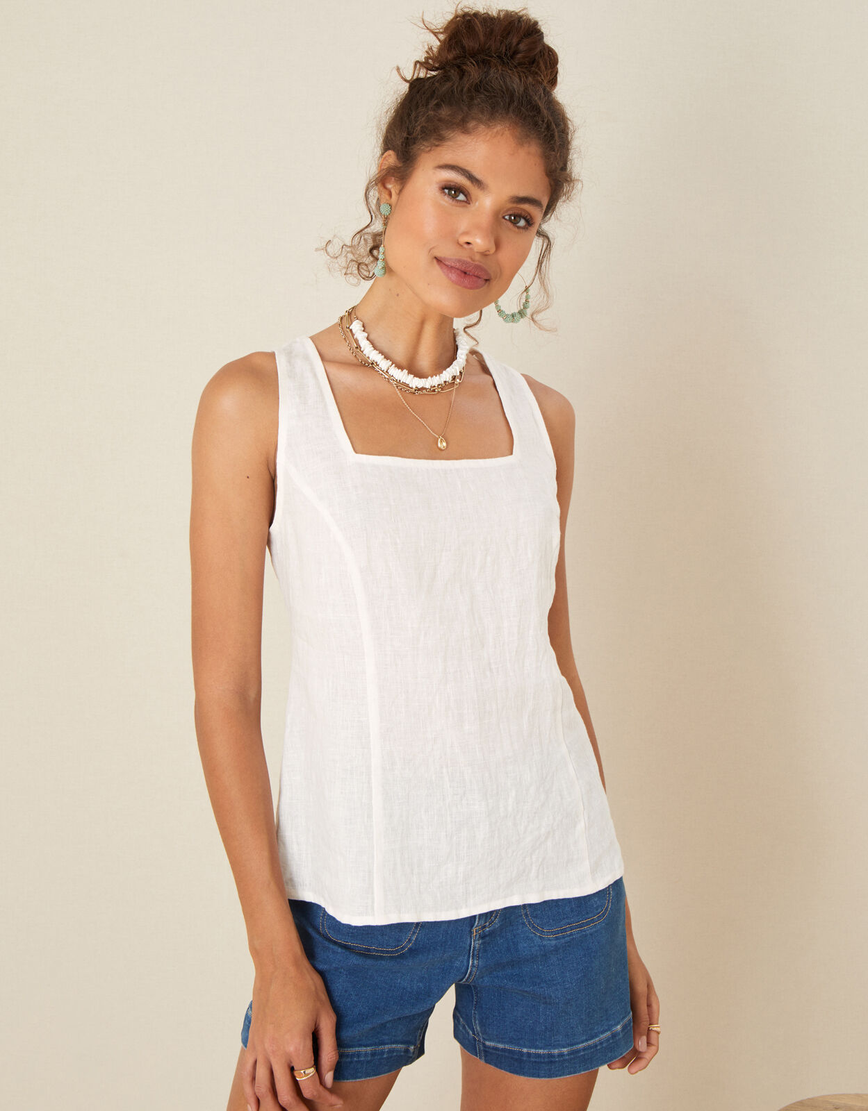 全国総量無料で Square Neck Sleeveless And Camisoles Vests, | White Top Cami トップス