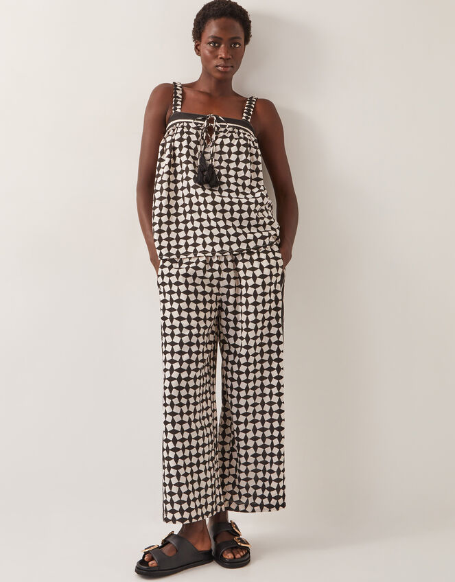 Geena Geometric Print Wide Leg Trousers, Black (BLACK), large