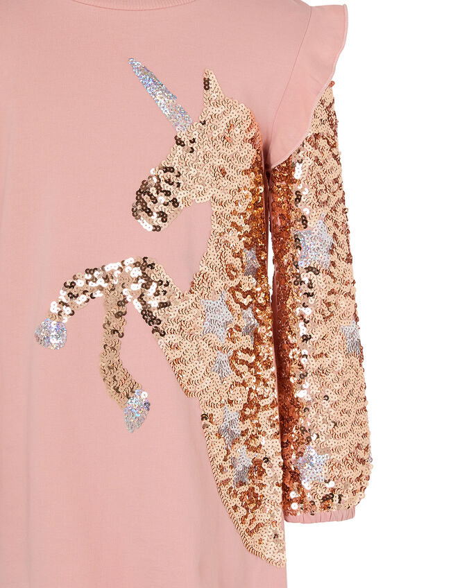 Sequin Unicorn Sweat Dress in Organic Cotton, Pink (PINK), large