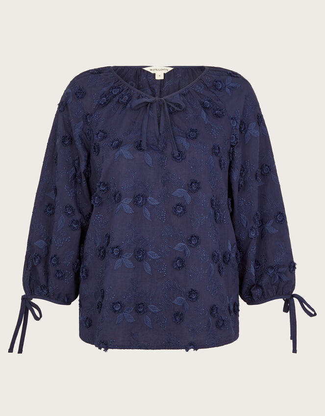 Ivy Floral Embroidered Blouse, Blue (NAVY), large