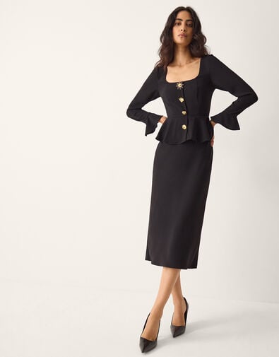 Willow Statement Button Midi Dress, Black (BLACK), large