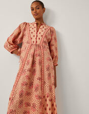 Sibyl Contrast Print Midi Dress, Orange (CORAL), large