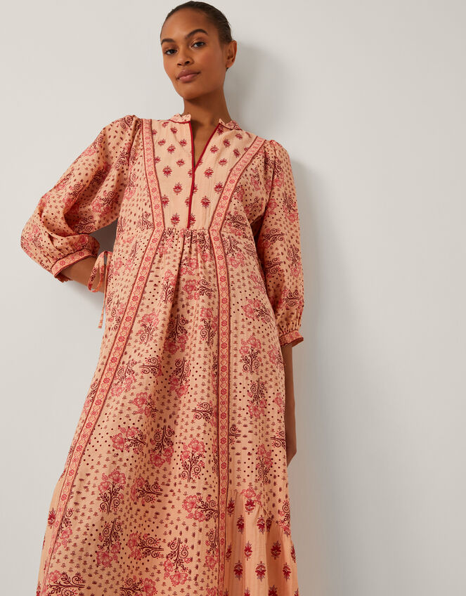 Sibyl Contrast Print Midi Dress, Orange (CORAL), large