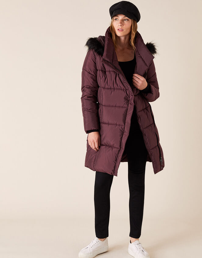 Patsy Long Padded Coat in Recycled Fabric, Brown (CHOCOLATE), large