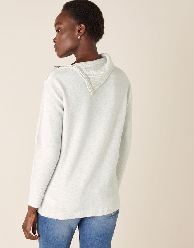 Zip Neck Knit Jumper, Grey (GREY), large
