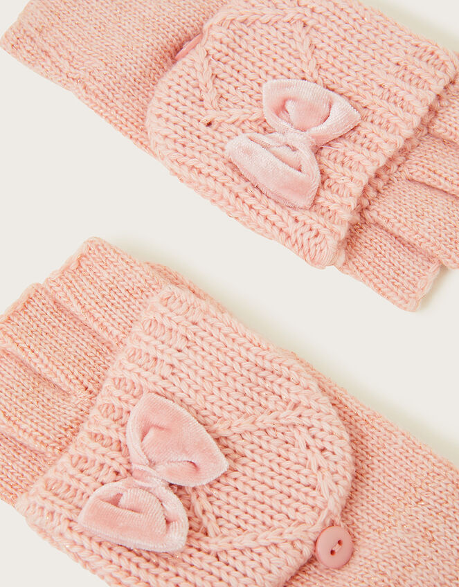 Capped Cable Knit Gloves with Recycled Polyester, Pink (PINK), large