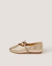 Bow Strap Metallic Ballet Flats, Gold (GOLD), large