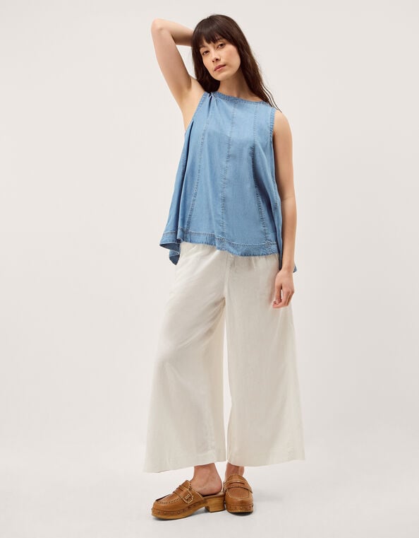 Maisie Linen Blend Cropped Wide Leg Trousers, White (WHITE), large